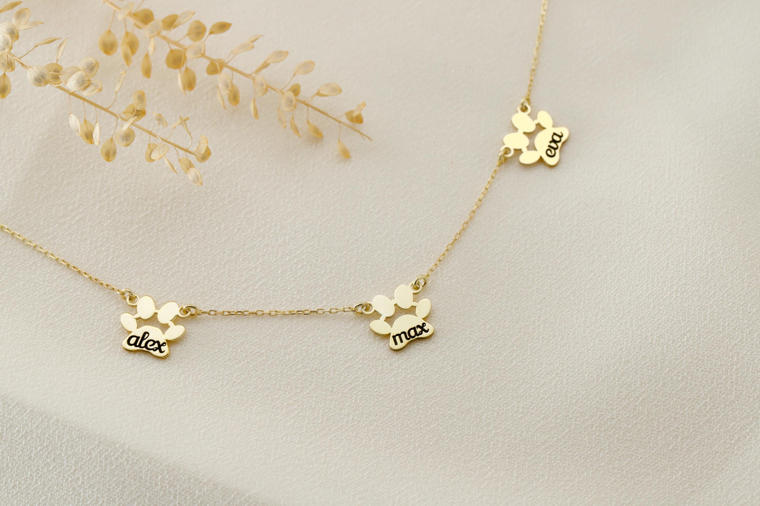 Personalized 14K Gold Filled Paw Name Necklace - Customizable Animal Pendant for Pet Lovers
